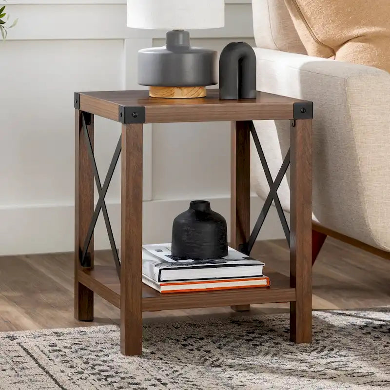 Mesa auxiliar con acento en X – Estilo rústico, 6 colores