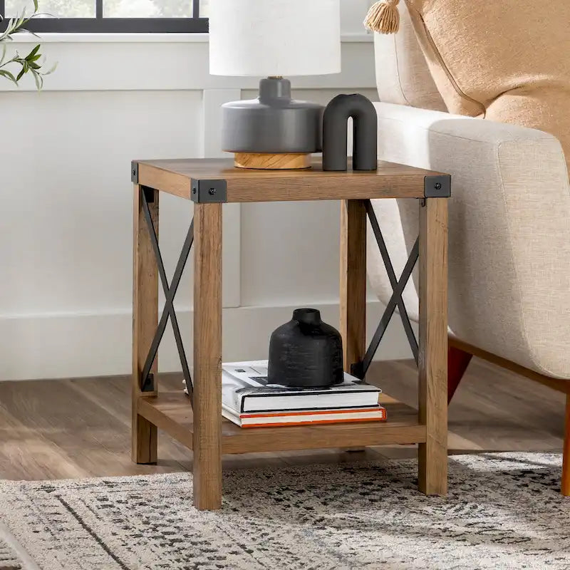 Mesa auxiliar con acento en X – Estilo rústico, 6 colores