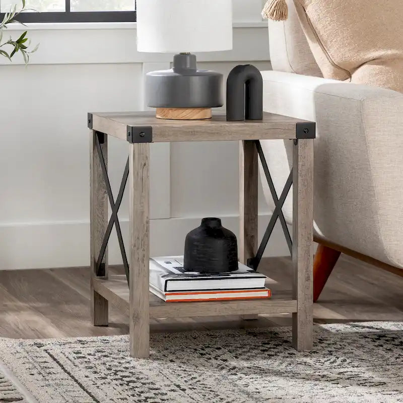 Mesa auxiliar con acento en X – Estilo rústico, 6 colores