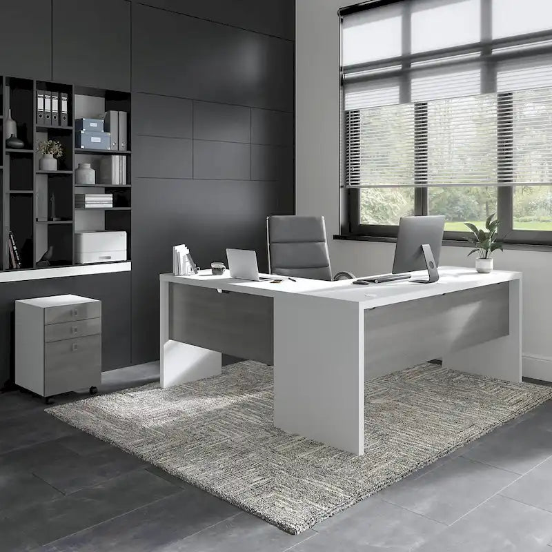 Escritorio de computadora en forma de L con archivador móvil – Estación de trabajo individual