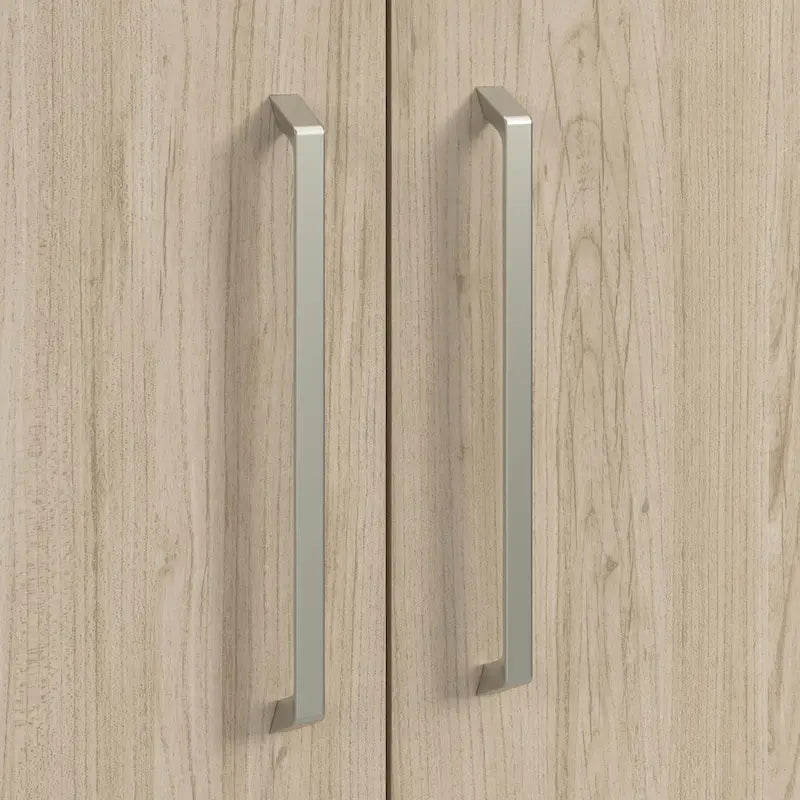 Armario bajo de 2 puertas con estantes, de olmo natural/nogal negro