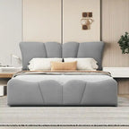Cama Plataforma Tapizada en Terciopelo Gris, Tamaño Matrimonial, para 1