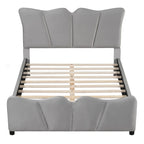 Cama Plataforma Tapizada en Terciopelo Gris, Tamaño Matrimonial, para 1