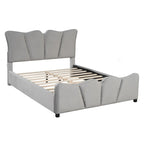 Cama Plataforma Tapizada en Terciopelo Gris, Tamaño Matrimonial, para 1