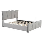 Cama Plataforma Tapizada en Terciopelo Gris, Tamaño Matrimonial, para 1