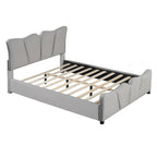 Cama Plataforma Tapizada en Terciopelo Gris, Tamaño Matrimonial, para 1