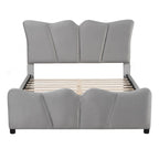 Cama Plataforma Tapizada en Terciopelo Gris, Tamaño Matrimonial, para 1
