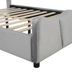 Cama Plataforma Tapizada en Terciopelo Gris, Tamaño Matrimonial, para 1