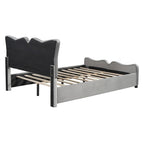 Cama Plataforma Tapizada en Terciopelo Gris, Tamaño Matrimonial, para 1