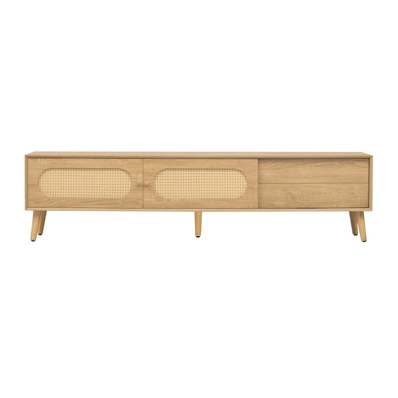 Mueble de TV de ratán natural para televisores de hasta 80", estilo rústico, montaje por 1 persona