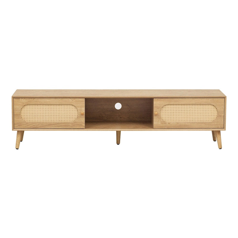 Mueble de TV de ratán natural para televisores de hasta 80", estilo rústico, montaje por 1 persona