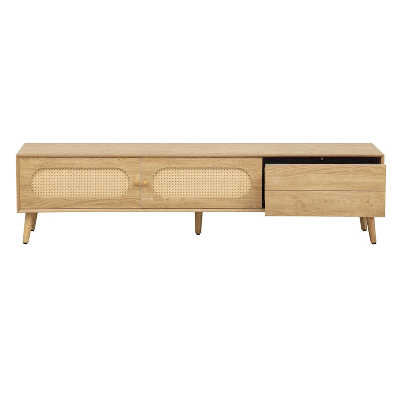 Mueble de TV de ratán natural para televisores de hasta 80", estilo rústico, montaje por 1 persona