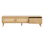 Mueble de TV de ratán natural para televisores de hasta 80", estilo rústico, montaje por 1 persona