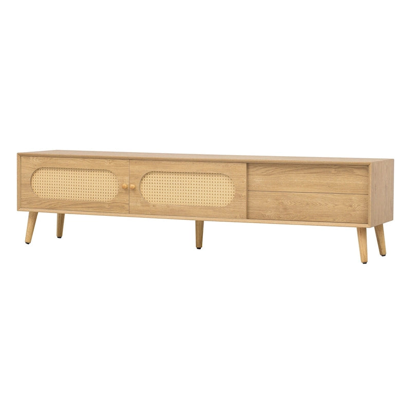 Mueble de TV de ratán natural para televisores de hasta 80", estilo rústico, montaje por 1 persona