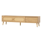 Mueble de TV de ratán natural para televisores de hasta 80", estilo rústico, montaje por 1 persona