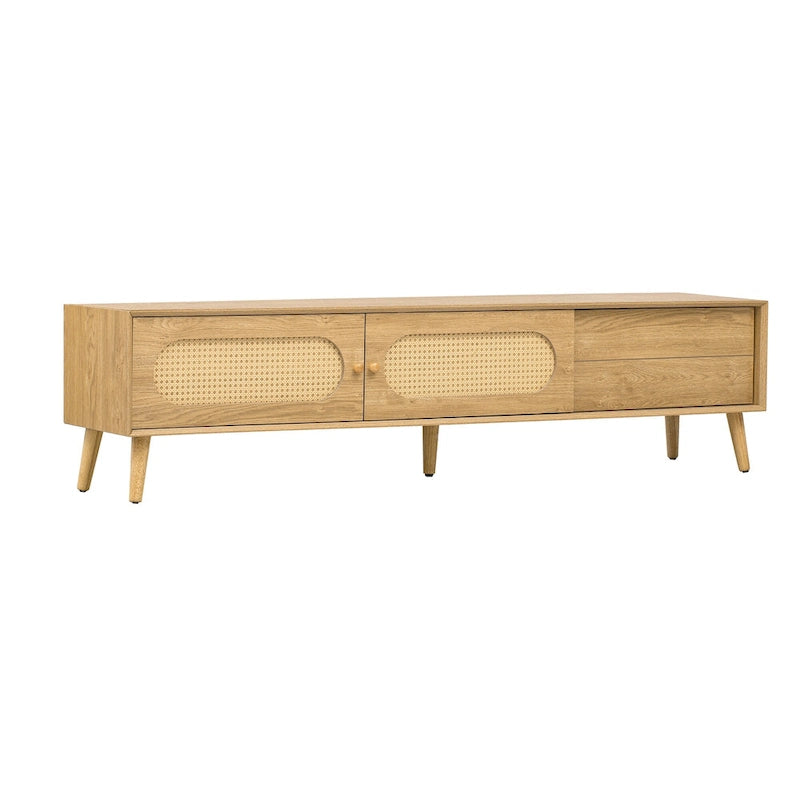 Mueble de TV de ratán natural para televisores de hasta 80", estilo rústico, montaje por 1 persona