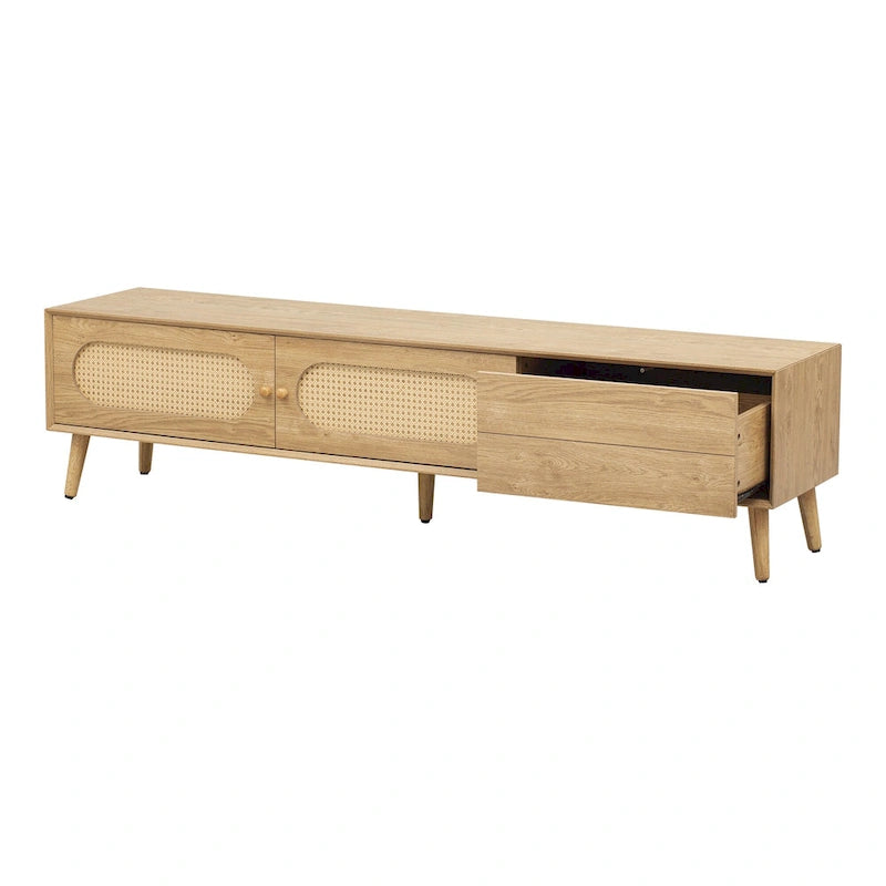 Mueble de TV de ratán natural para televisores de hasta 80", estilo rústico, montaje por 1 persona