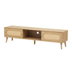 Mueble de TV de ratán natural para televisores de hasta 80", estilo rústico, montaje por 1 persona