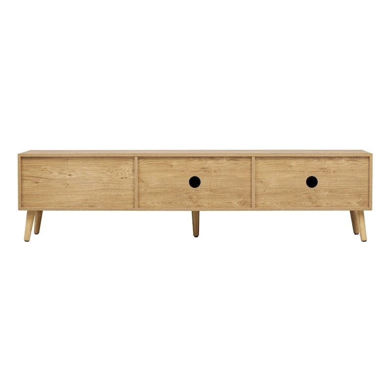 Mueble de TV de ratán natural para televisores de hasta 80", estilo rústico, montaje por 1 persona