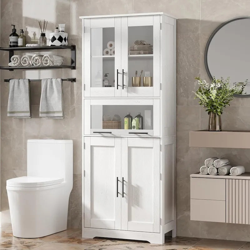 Armario alto de almacenaje gris / marrón / blanco con puertas de cristal