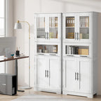 Armario alto de almacenaje gris / marrón / blanco con puertas de cristal