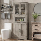 Armario alto de almacenaje gris / marrón / blanco con puertas de cristal