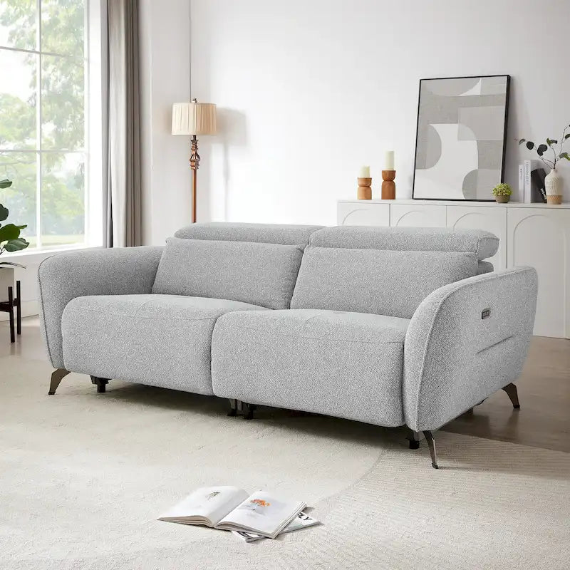 Sofá reclinable eléctrico de chenilla gris, 3 plazas, 80" ancho