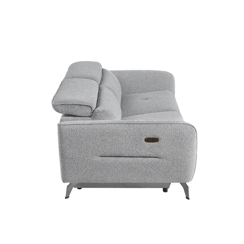 Sofá reclinable eléctrico de chenilla gris, 3 plazas, 80" ancho