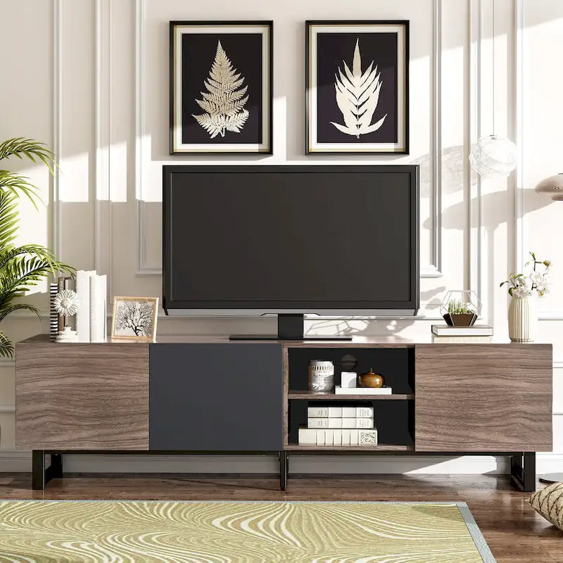 Mueble de TV Marrón Oscuro con 2 Armarios y 4 Estantes Abiertos, Apto para Televisores de hasta 80"