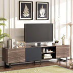 Mueble de TV Marrón Oscuro con 2 Armarios y 4 Estantes Abiertos, Apto para Televisores de hasta 80"