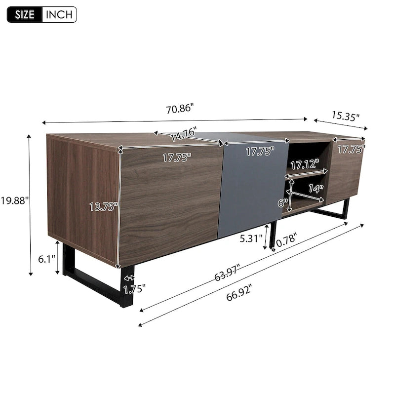 Mueble de TV Marrón Oscuro con 2 Armarios y 4 Estantes Abiertos, Apto para Televisores de hasta 80"