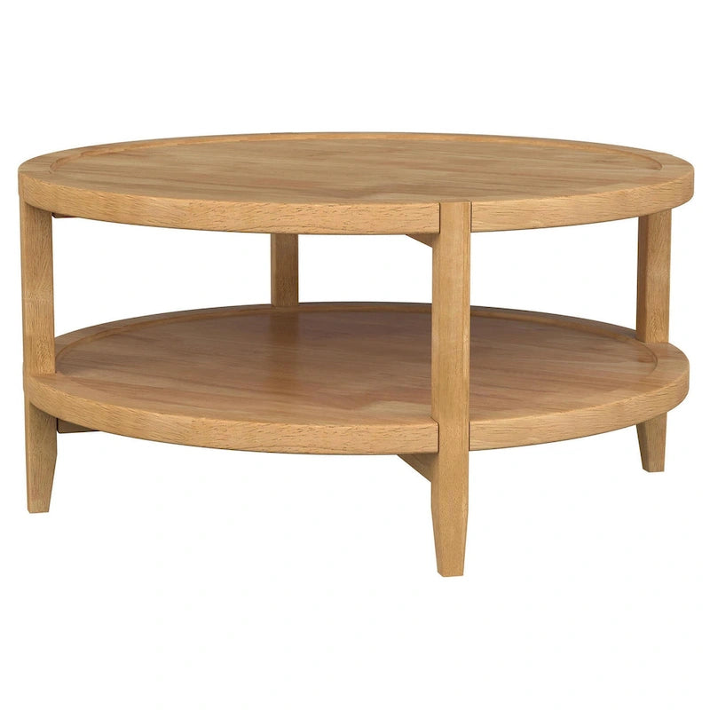 Mesa de centro redonda con estante inferior, arce marrón, 36 pulgadas