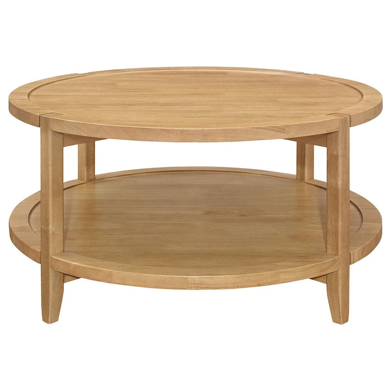 Mesa de centro redonda con estante inferior, arce marrón, 36 pulgadas
