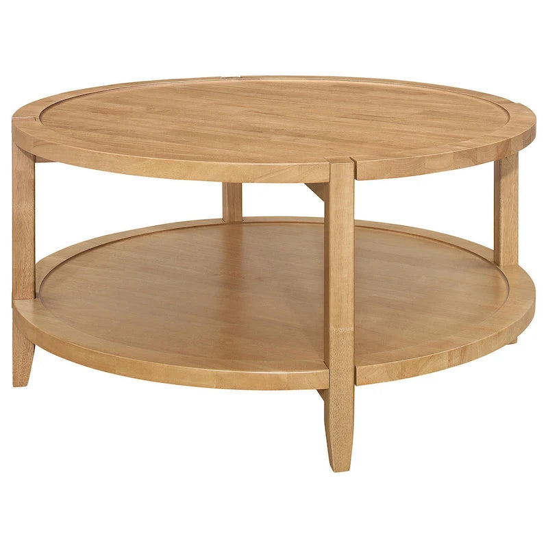Mesa de centro redonda con estante inferior, arce marrón, 36 pulgadas
