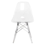 Silla de comedor auxiliar con carcasa de acrílico transparente/cristalino y patas metálicas tipo Eiffel, individual