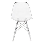 Silla de comedor auxiliar con carcasa de acrílico transparente/cristalino y patas metálicas tipo Eiffel, individual