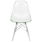 Silla de comedor auxiliar con carcasa de acrílico transparente/cristalino y patas metálicas tipo Eiffel, individual