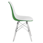 Silla de comedor auxiliar con carcasa de acrílico transparente/cristalino y patas metálicas tipo Eiffel, individual