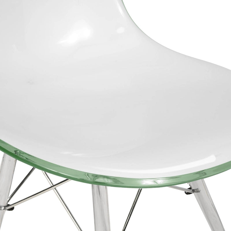 Silla de comedor auxiliar con carcasa de acrílico transparente/cristalino y patas metálicas tipo Eiffel, individual