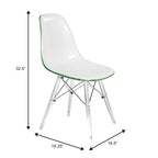 Silla de comedor auxiliar con carcasa de acrílico transparente/cristalino y patas metálicas tipo Eiffel, individual