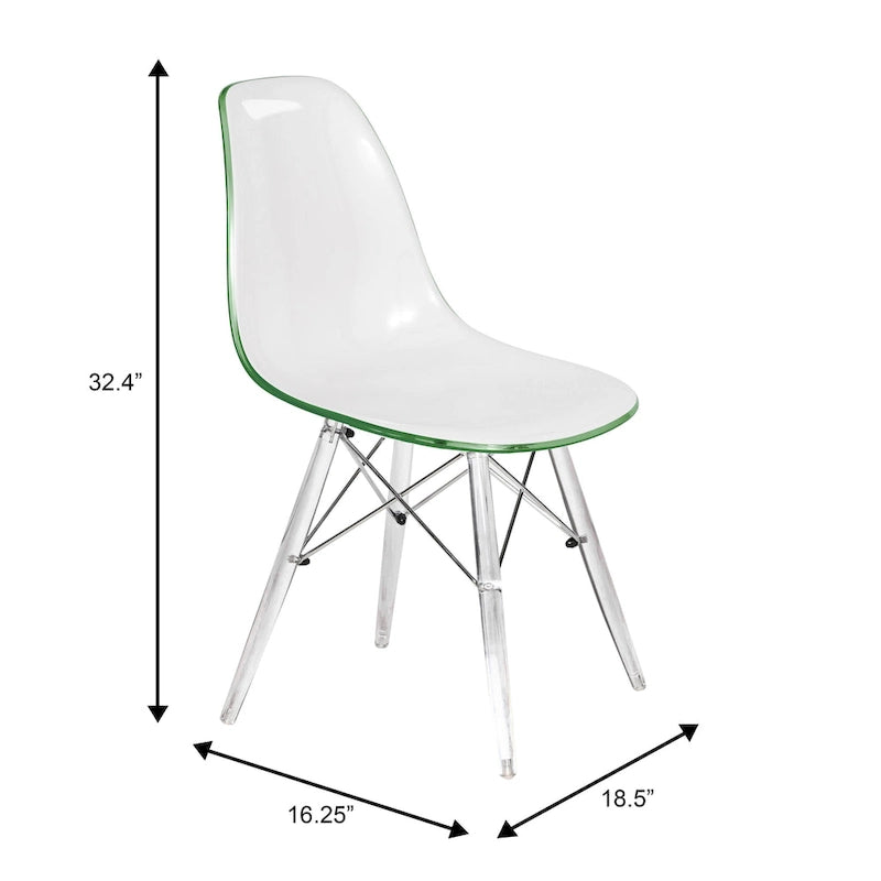 Silla de comedor auxiliar con carcasa de acrílico transparente/cristalino y patas metálicas tipo Eiffel, individual