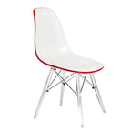 Silla de comedor auxiliar con carcasa de acrílico transparente/cristalino y patas metálicas tipo Eiffel, individual