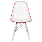 Silla de comedor auxiliar con carcasa de acrílico transparente/cristalino y patas metálicas tipo Eiffel, individual