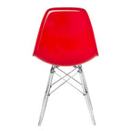 Silla de comedor auxiliar con carcasa de acrílico transparente/cristalino y patas metálicas tipo Eiffel, individual