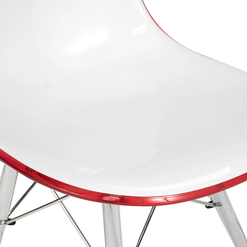 Silla de comedor auxiliar con carcasa de acrílico transparente/cristalino y patas metálicas tipo Eiffel, individual