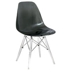 Silla de comedor auxiliar con carcasa de acrílico transparente/cristalino y patas metálicas tipo Eiffel, individual