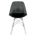 Silla de comedor auxiliar con carcasa de acrílico transparente/cristalino y patas metálicas tipo Eiffel, individual