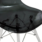 Silla de comedor auxiliar con carcasa de acrílico transparente/cristalino y patas metálicas tipo Eiffel, individual