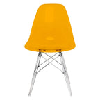 Silla de comedor auxiliar con carcasa de acrílico transparente/cristalino y patas metálicas tipo Eiffel, individual
