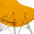 Silla de comedor auxiliar con carcasa de acrílico transparente/cristalino y patas metálicas tipo Eiffel, individual